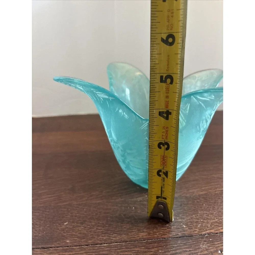 Vintage Art Glass Turquoise Etched/Frosted Tulip‎ Candle Holder